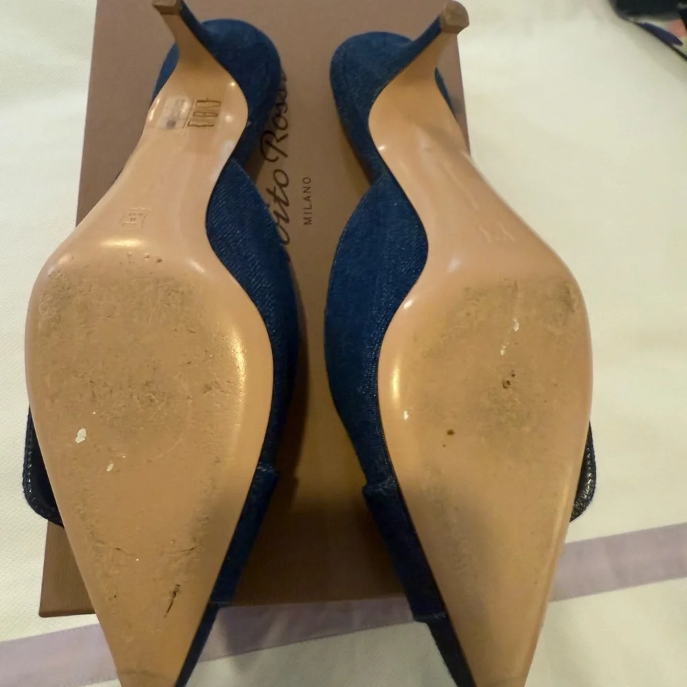 Gianvito Rossi Blue Portofino Mules with Bow Detail - Picture 3 of 6